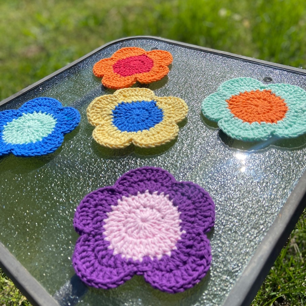 Colorful handmade Crochet Flower Coasters